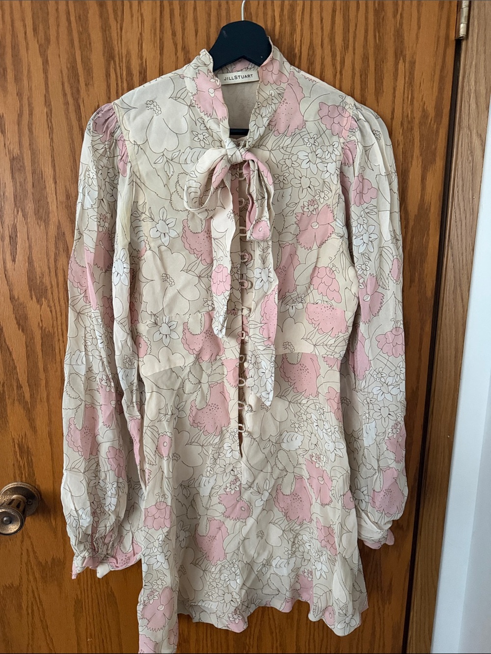 Jill Stuart Cream and Pink Floral Tie-Neck Mini Dress